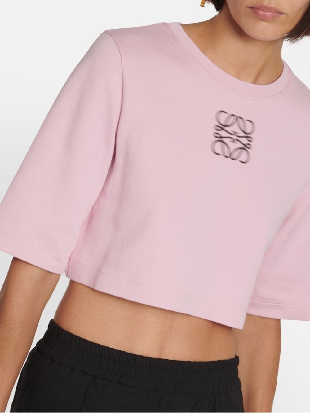 LOEWE Anagram Cotton-Blend Cropped T-Shirt Pink Color Size XSMALL